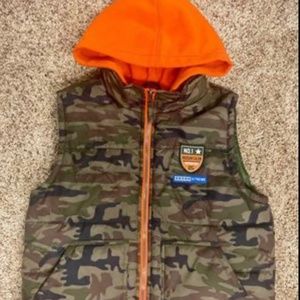 Boys Camouflage Vest - with attached orange hoodie